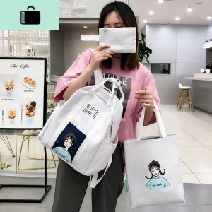 手提书包女学生韩版防水帆布印花ins校园双肩包男女通用时尚百搭NEW LAKE