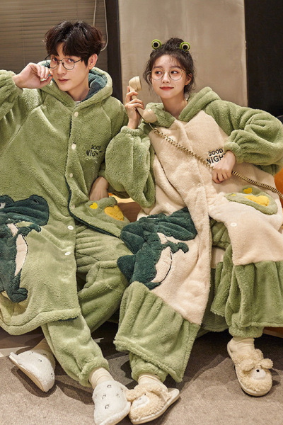 睡袍女秋冬季长款法兰绒加厚情侣大码宽松浴袍珊瑚绒男士睡衣长袍