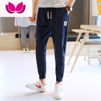 七斓休闲裤子男士夏季薄款潮牌宽松长裤夏天九分裤百搭运动束脚棉麻裤