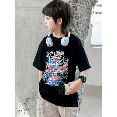 男童短袖T恤夏季薄款儿童装夏装2025新款潮牌中大童男孩半袖