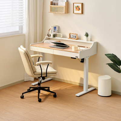 全友家居原木风电动升降桌办公电脑桌带抽屉储物书房学习书桌