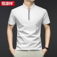 恒源祥拉链立领冰丝短袖t恤男夏季装2025新款半袖中年T男士polo衫