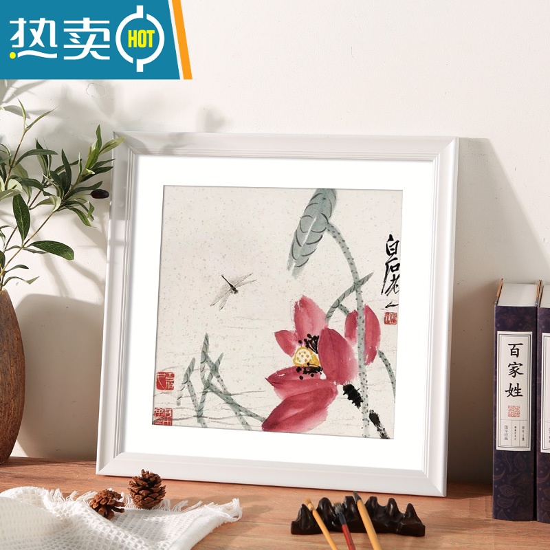 敬平实木正方形相框国画装裱画框挂墙33*33十字绣框字画书法框架38*38 945款--亮白色 正方形挂式[可放画芯38