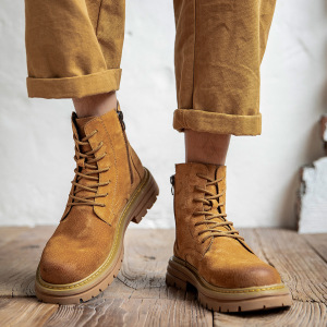 美式复古男士马丁靴2025新款秋冬季男鞋加绒高帮工装男款真皮靴子