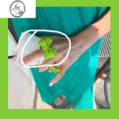 JiMi韩国精致夸张大蝴蝶结卡通绿色戒指字母女