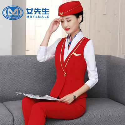 Mrfemale/女先生女士马甲空姐制服女装职业装马甲套装时尚酒店前台美容师工作服套裙正装制服马夹工装背心