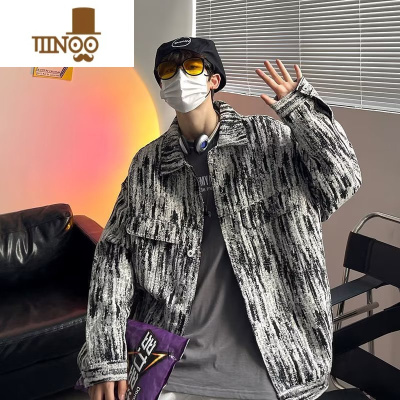 YANXU水洗牛仔外套男生款复古港风潮牌痞帅工装夹克潮流感上衣