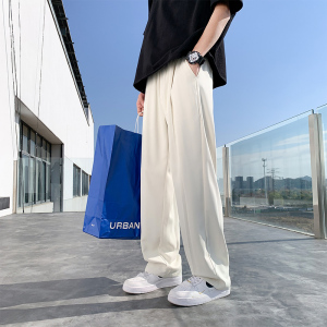 休闲裤男春秋季宽松高级垂感直筒裤大码男装阔腿西装裤子