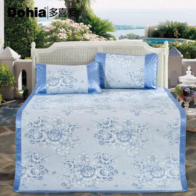 美帮汇家纺春夏凉席三件套折叠席子春风冰丝席(蓝)