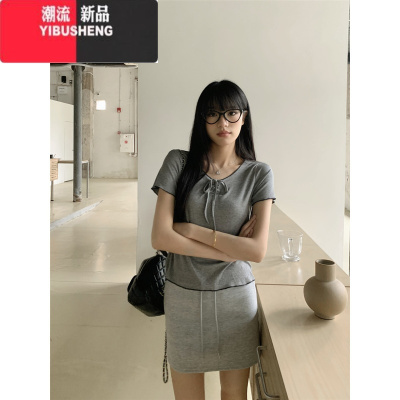 YIBUSHENG复古做旧破洞连衣裙女季2024新款小众设计感叠穿灰色A字长裙子