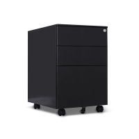 易企采 酷睿黑三抽活动柜档案文件柜办公柜移动矮柜抽屉柜带锁桌下文件柜