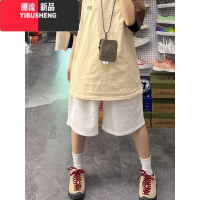 YIBUSHENG美式灰白色休闲运动短裤女季ins阔腿外穿高腰宽松四五分裤