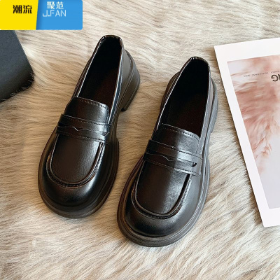 聚范日系小皮鞋女2024春季新款英伦风黑色厚底乐福鞋一脚蹬jk制服单鞋