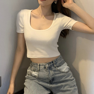 打底衫女夏季新款短袖T恤女装韩版修身显瘦露脐上衣女衣服