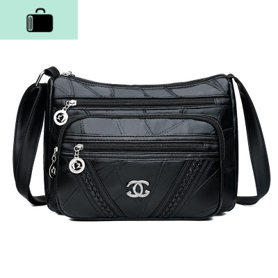 [皮斜挎包]妈妈百搭大容量斜挎包中年女士软皮单肩包NEW LAKE 黑色(皮包) BM-8108-女斜挎包