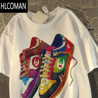 HLCOMAN设计感小众版鞋印花短袖t恤女2025情侣宽松百搭vintage上衣男