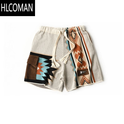 HLCOMAN2024新款高端时尚纳瓦霍针织短裤男夏季民族风百搭宽松休闲五分裤