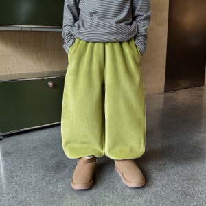 童酷男童冬款韩版字母刺绣宝宝休闲裤柔软双面奥粒绒儿童长裤