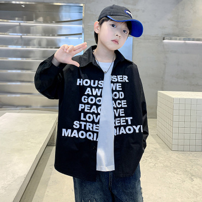 儿童装男童外套春秋款新款酷帅秋季男孩衬衫中大童秋装衣服潮