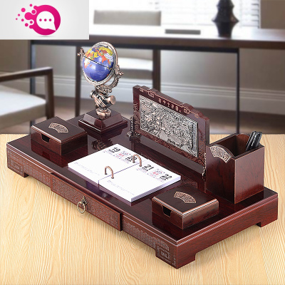 绿彩虹光老总台桌笔筒摆件办公室装饰高档桌面招财文台收纳创意工艺品定制A带抽屉清明上河图-60*30cm
