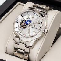 瑞夫泰格(REEF TIGER)休闲商务手表全自动机械表男表地球自转防水星球腕表钢带男士手表RGA1693-3