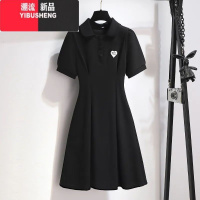 YIBUSHENG2024新款女士季棉质大码polo连衣裙欧货t恤收腰遮肚子显瘦a字裙