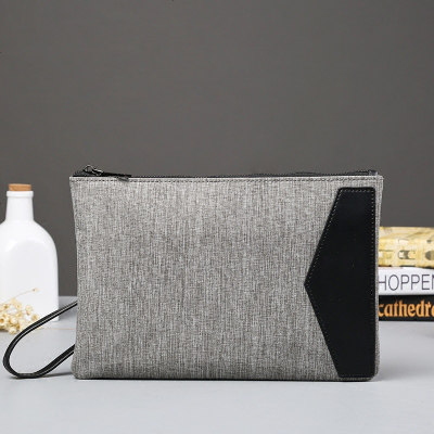 日系韩版帆布灰色男士手拿包潮流撞色商务文件包休闲街头手腕包气质灰色