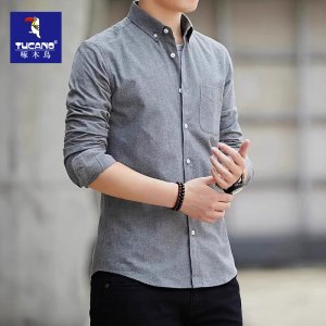 啄木鸟男士长袖衬衫2025新款秋冬季加绒寸衫免烫休闲衬衣爸爸上衣