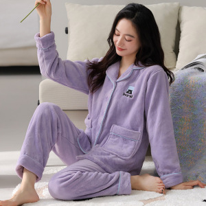 珊瑚绒睡衣女款秋冬季加绒加厚法兰绒冬款女士大码家居服冬天套装