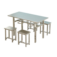 戴劲 不锈钢食堂餐桌员工连体快餐桌椅组合饭堂长方形餐桌四人挂凳含凳