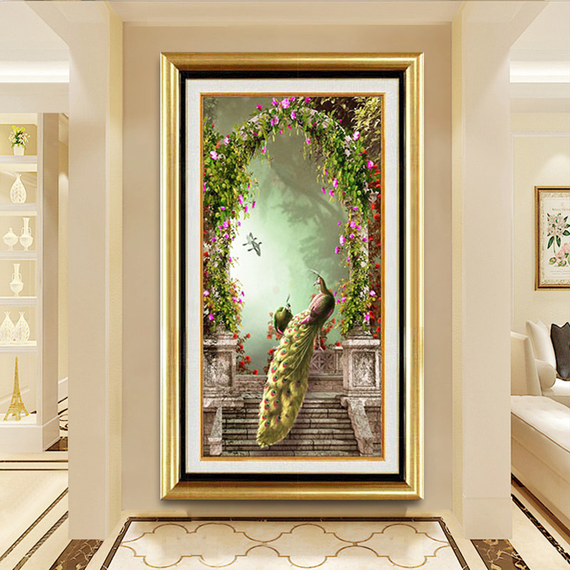 舒厅 玄关装饰画竖版走廊过道客厅卧室壁画简欧麋鹿墙画现代简约别墅