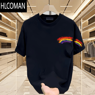 HLCOMAN美式痞帅短袖t恤男女夏季复古简约印花正肩宽松半袖体恤