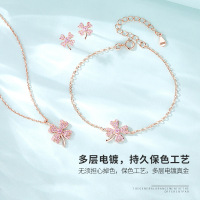 s925纯银一对满钻幸运四叶草小耳钉韩版气质简约小清新新款耳饰