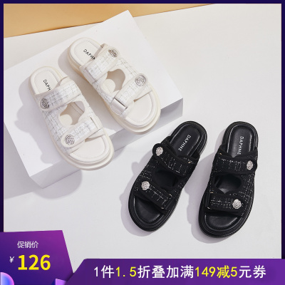 达芙妮网红老爹凉鞋女2021年新款夏季休闲运动凉鞋松糕厚底沙滩鞋