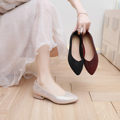 2026春秋烫钻酒时尚单鞋女浅口尖头女软底舒适感气质女中跟潮流鞋_206