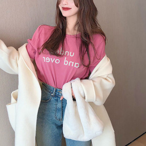 短袖T恤女夏季新款韩版圆领宽松字母印花学生上衣体恤ins女装