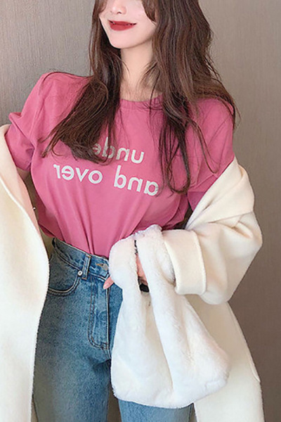 短袖T恤女夏季新款韩版圆领宽松字母印花学生上衣体恤ins女装