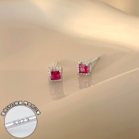 纯银莓红色锆石耳钉小巧精致轻奢气质显白气质耳环女生高级感送女朋友老婆情人节七夕生日礼物