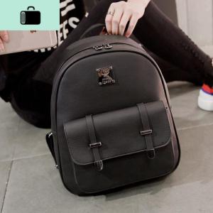 2020新款潮女时尚简约双肩包女韩版休闲百搭PU皮背包软皮女士包包NEW LAKE 黑色 黑色