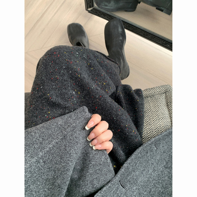 [3件8.5折84.9元,叠加优惠券]唐狮毛织中长裙一步裙高腰显瘦a字裙新款女温柔气质半身裙yd
