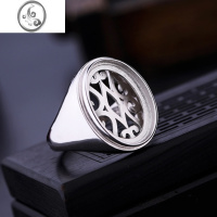 JiMiS925银银戒指空托光面戒指托镶嵌蜜蜡绿松石南红开口戒托男13*18