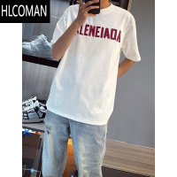 HLCOMAN网红美式短袖t恤男2025夏季新款纯色半袖字母印花打底衫