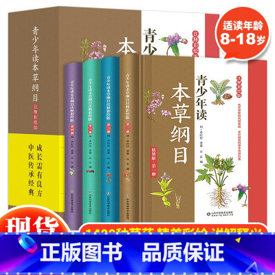 青少年读本草纲目:彩绘版(全4册) [正版]青少年读本草纲目注释彩绘版儿童版全4册本草纲目原版全套李时珍中草药全图鉴书籍