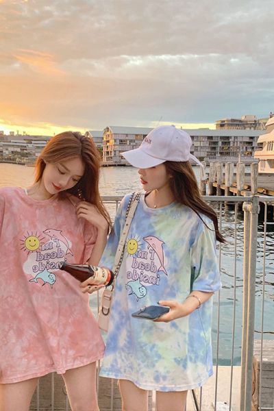 卡通印花夏装韩版新款中长款短袖T恤女宽松学生圆领休闲女装