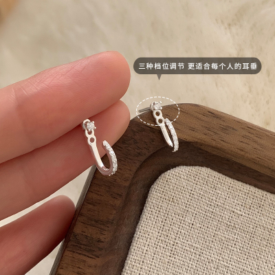 纯银闪钻耳钉女小众后挂式设计高级感养耳洞百搭耳环小巧精致送女朋友老婆情人节七夕生日礼物