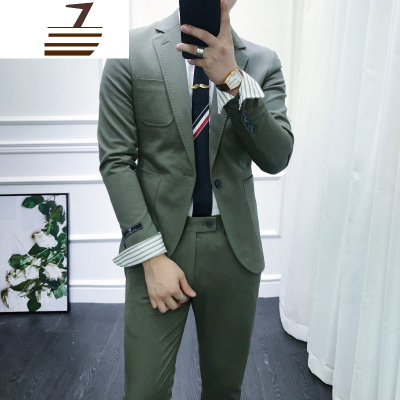 NEWLAKE英伦风修身青年单扣西装男两件套韩版潮流帅气型师休闲西服套装
