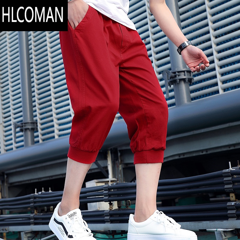 HLCOMAN七分裤男夏季薄款宽松冰丝外穿休闲运动潮流夏天马裤大码男士短裤