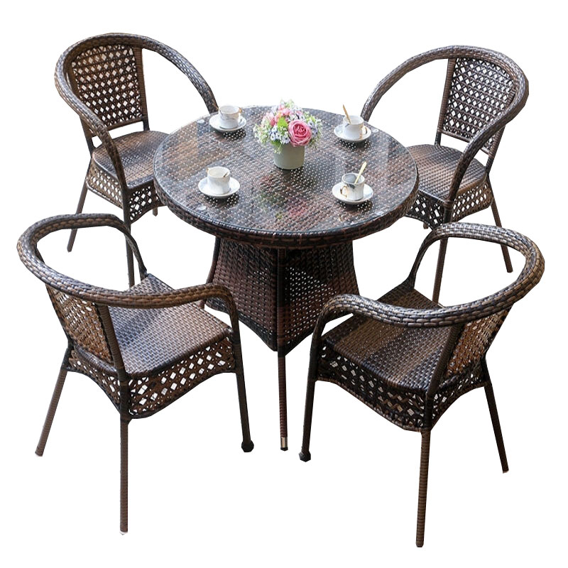 锦北 藤椅阳台桌椅室外庭院藤编椅子花园茶几藤椅组合 4椅+90全藤圆桌