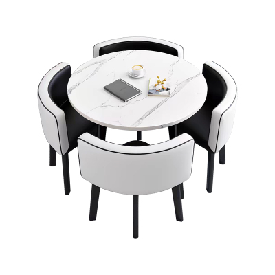 中豫鑫泽ZYXZ4100938 简约接待桌椅洽谈桌椅 一桌四椅 白石根圆黑白皮椅