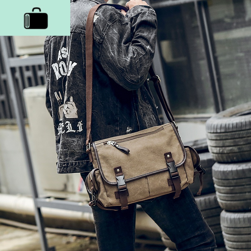 韩版男士单肩包 休闲学院风帆布男包 斜跨包学生书包 邮差包潮包NEW LAKE